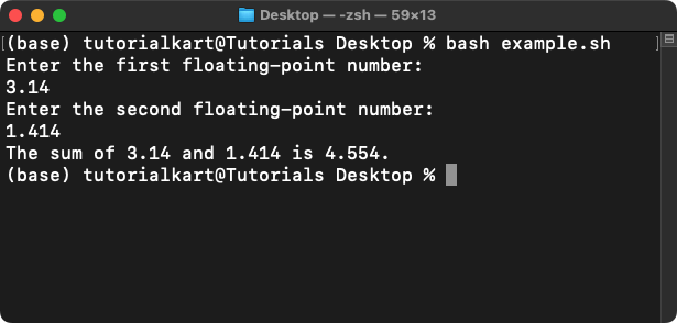 Bash Floating Point Addition using bc command